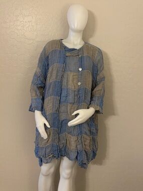 Chalet 100% Linen Rosie Crinkle Jacket With Natasha Tunic Set Blue/Gray SZ Large